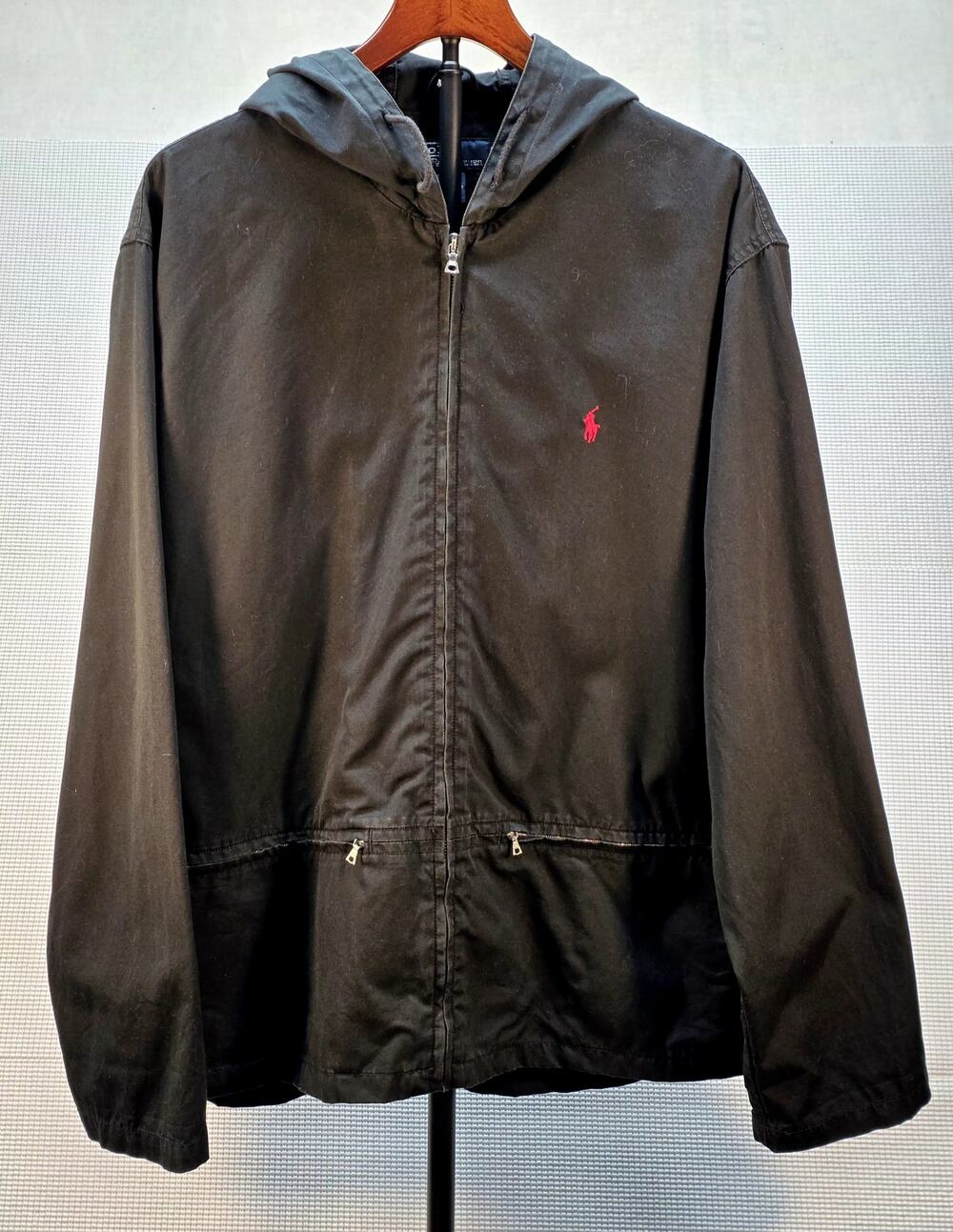 Vintage Polo Ralph Lauren Black Cotton Hooded Windbreaker Jacket Size L Malaysia
